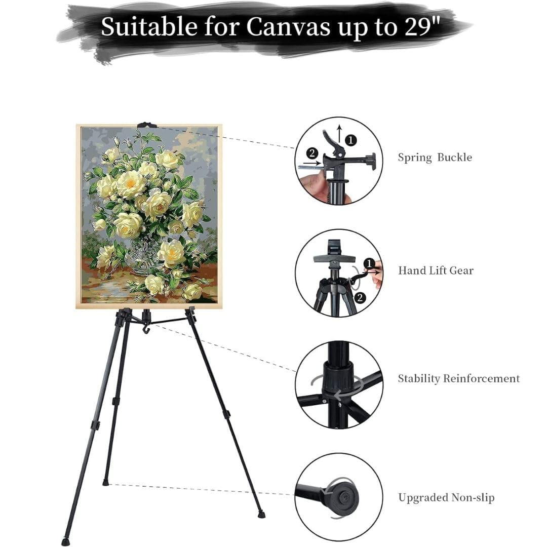 Qatalitic Portable & Folding Easel Tripod, Black Heavy Duty Metal Display Easel Stand with Adjustable Height with Nylon Carry Case, for Painting, Professional Artists, Display & Advertisement Purposes