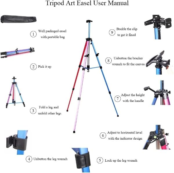 Qatalitic Portable & Folding Easel Tripod, Black Heavy Duty Metal Display Easel Stand with Adjustable Height with Nylon Carry Case, for Painting, Professional Artists, Display & Advertisement Purposes