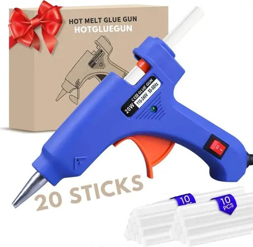Qatalitic 20 Watt Glue Gun with 7MM 20 Piece Glue Sticks, 20 Watt Glue Gun ON and Off Switch Button LED Indicator Blue Colour, For Art and Crafts, Electronic Repairing, Home Use and DIY Works