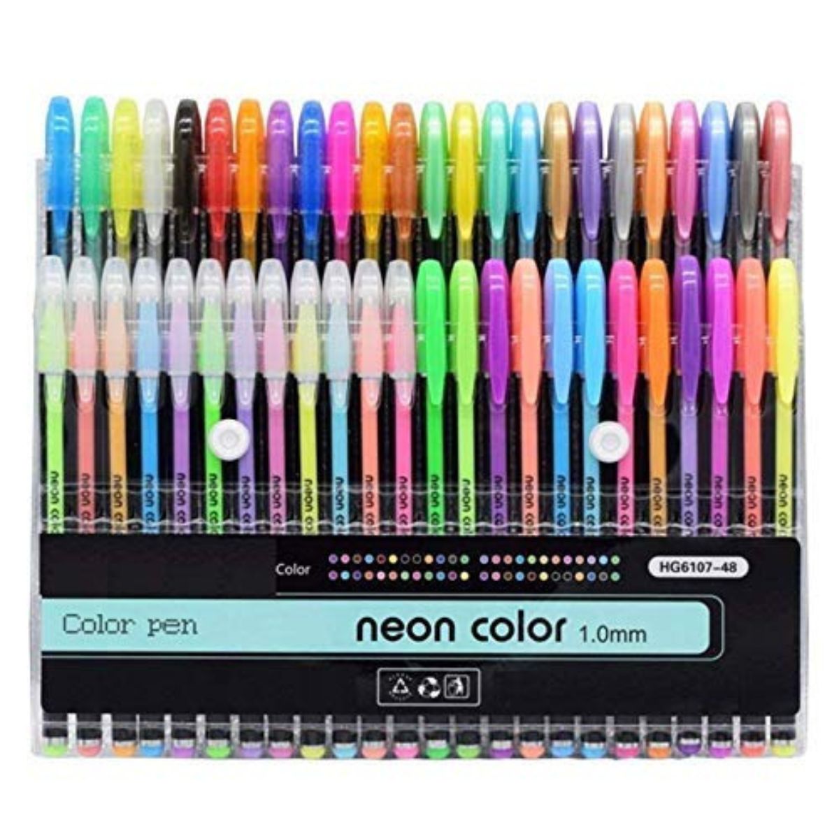 Qatalitic Set of 48 Neon Gel Pens consisting Fluorescent, Metallic, Glitter, and Pastel colour pens For DIY Art & Crafts (Sketching, Drawing & Painting Purpose)