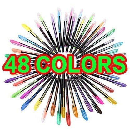 Qatalitic Set of 48 Neon Gel Pens consisting Fluorescent, Metallic, Glitter, and Pastel colour pens For DIY Art & Crafts (Sketching, Drawing & Painting Purpose)