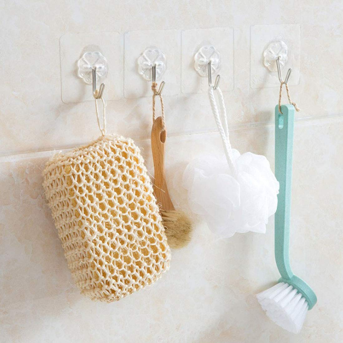 Verixpress 20 Pieces PVC Heavy Duty Self Adhesive Stainless Hooks Transparent Waterproof and Oilproof Wall Hooks for Kitchen, Bathroom Shower Door Outdoor Home Improvement Utility Hook