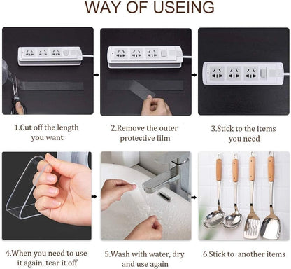Qatalitic 3 Pcs Nano Double Sided Tape Heavy Duty Multipurpose Removable Traceless Adhesive Tape for Walls Silicon Tape | Pack of 3 Transparent |Super Sticky Gel Grip Mounting Tape Washable Reusable No Residue for Office & Home