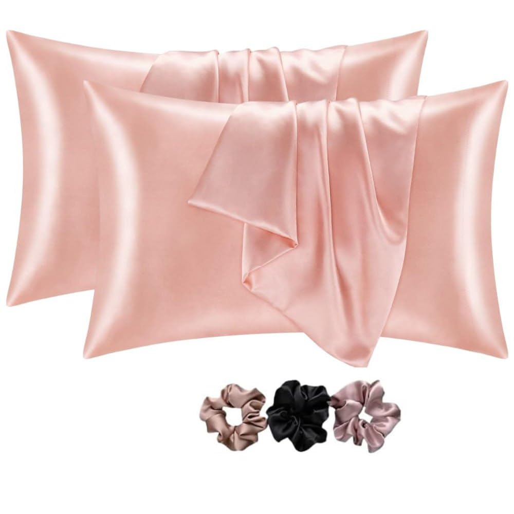 Verixpress Satin Silk Pillow Covers Pack of 2 for Hair and Skin-with Satin Scrunchies for Women Stylish|Satin Pillow Cover for Hair and Skin
