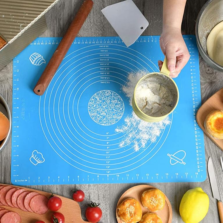Qatalitic Silicone Baking Mat Roti mat Silicone Chapati Atta Kneading Mat Non - Stick Fondant Rolling Mat Stretchable for Kitchen Roti Chapati Cake – Multicolor (Baking Mat 50 * 40 cm)