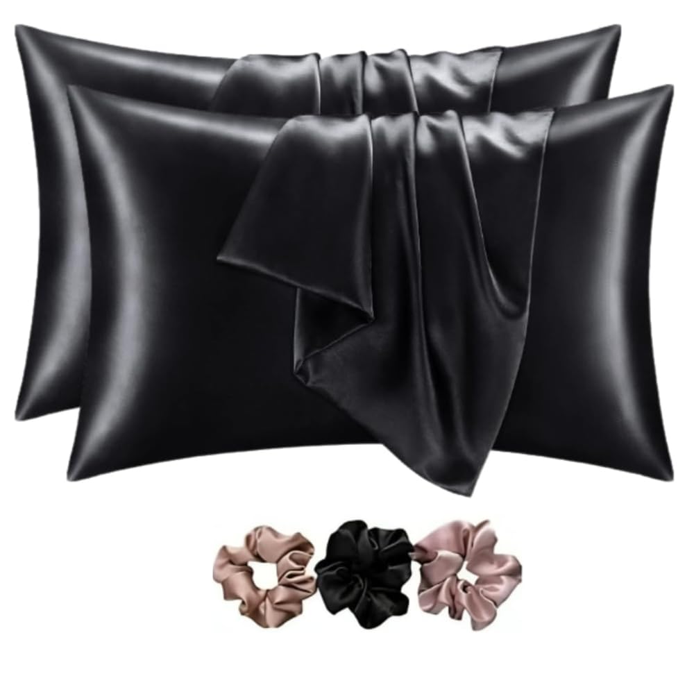 Verixpress Satin Silk Pillow Covers Pack of 2 for Hair and Skin-with Satin Scrunchies |Satin Pillow coves for Hair and Skin|scrunchies for Women