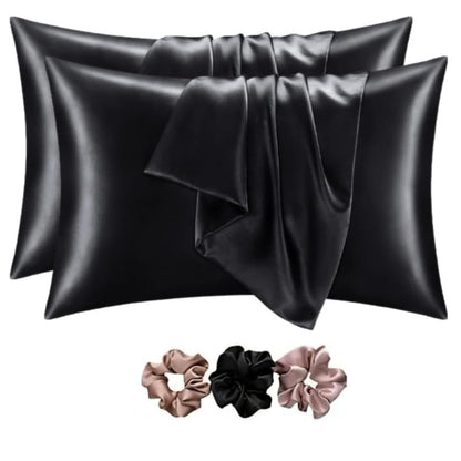 Verixpress Satin Silk Pillow Covers Pack of 2 for Hair and Skin-with Satin Scrunchies |Satin Pillow coves for Hair and Skin|scrunchies for Women