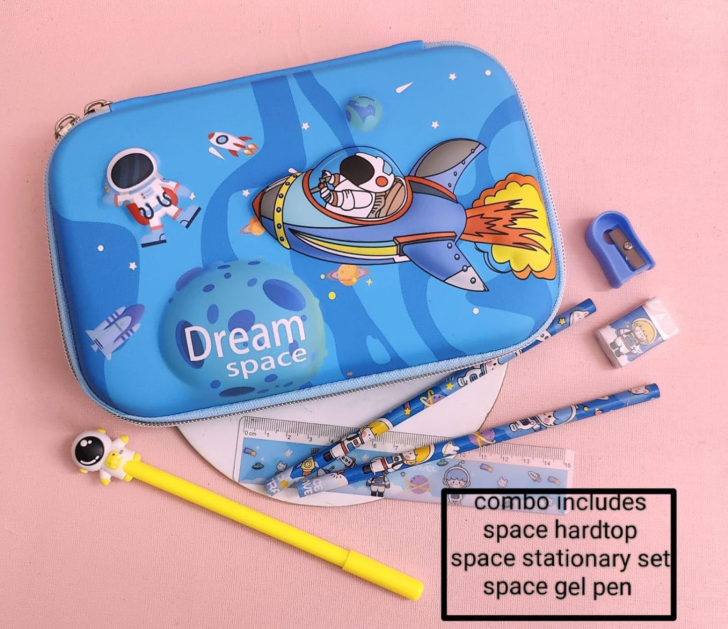 Qatalitic Big Size EVA 3D Cover Pencil Case, Large Capacity (Space Astronaut) Pencil Case with Compartments, School Pouch Organizer for Students, Stylish Pen Holder Pouch, Art Pencil Box (Blue)