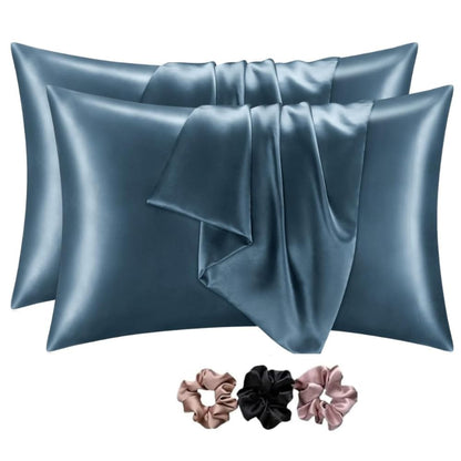 Verixpress Satin Silk Pillow Covers Pack of 2 for Hair and Skin-with Satin Scrunchies |Satin Pillow cover for Hair and Skin|scrunchies for Women