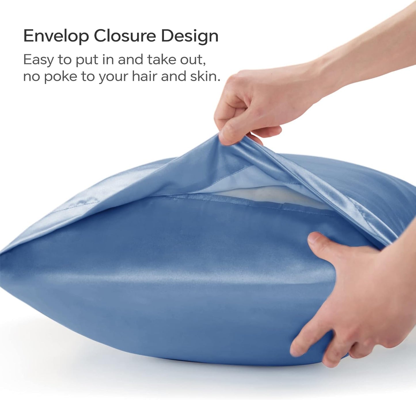 Verixpress Satin Silk Pillow Covers Pack of 2 for Hair and Skin-with Satin Scrunchies for Women Stylish|Satin Pillow Cover for Hair|scrunchies for Women 3-Piece|Silk Pillow case (Airy Blue)