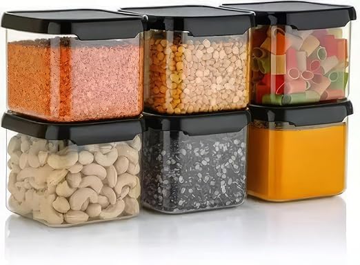 Verixpress Air Tight Kitchen Containers Set -500 ML Each | Food Grade Plastic | Space Saving | Multipurpose Storage Jars for Spices, Snacks, Grains & More