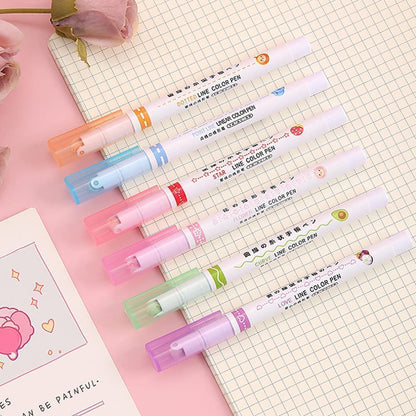 Veriexpress 6 Pcs Curve Highlighter Pen Set, Linear Roller Color Pens, Dual Tip Pens with Fine Tips and 6 Different Curve Shapes, Colorful Pattern, for Writing, Drawing
