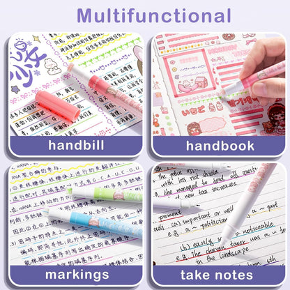 Veriexpress 6 Pcs Curve Highlighter Pen Set, Linear Roller Color Pens, Dual Tip Pens with Fine Tips and 6 Different Curve Shapes, Colorful Pattern, for Writing, Drawing