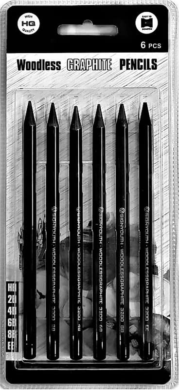 Qatalitic Compressed Charcoal Woodless Graphite Black Charcoal Pencil Set of 6 For Sketching Shading Drawing Stick  (Pack of 6)