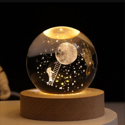 Verixpress 3D Astronaut Climbing Moon Crystal Ball Night Light with Wooden Base - LED USB Table Lamp for Kids, Teens, and Home Decor