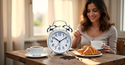 Veriexpress  Table Clock Retro Twin Bell Metal Frame Alarm Clock with Night Backlight Function & Silent Motion, High Volume Bedside Luminous Alarm for Bedroom/Office (Silver Clock) analog