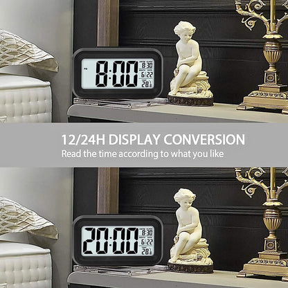 Qatalitic Digital Alarm Clock, Table Clock for Students, Home, Office, Corporate with Date,Indoor Temperature,Smart Night Light,LCD Electronic (Black Digital)