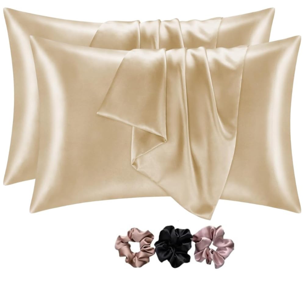 Verixpress Satin Silk Pillow Covers Pack of 2 for Hair and Skin-with Satin Scrunchies for Women Stylish|Satin Pillow coer for Hair|scrunchies for Women