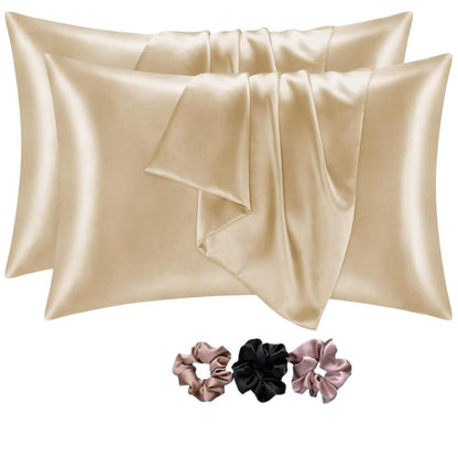 Verixpress Satin Silk Pillow Covers Pack of 2 for Hair and Skin-with Satin Scrunchies for Women Stylish|Satin Pillow coer for Hair|scrunchies for Women