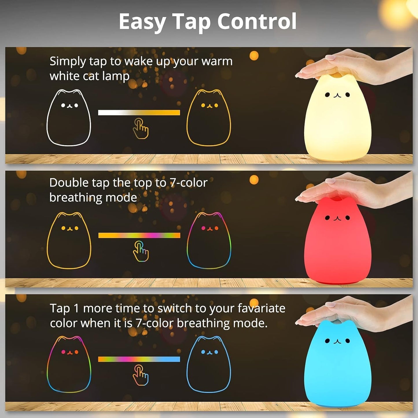 Veriexpress  Cute Kitty Night Light LED Lamp Warm White 7-Color Modes