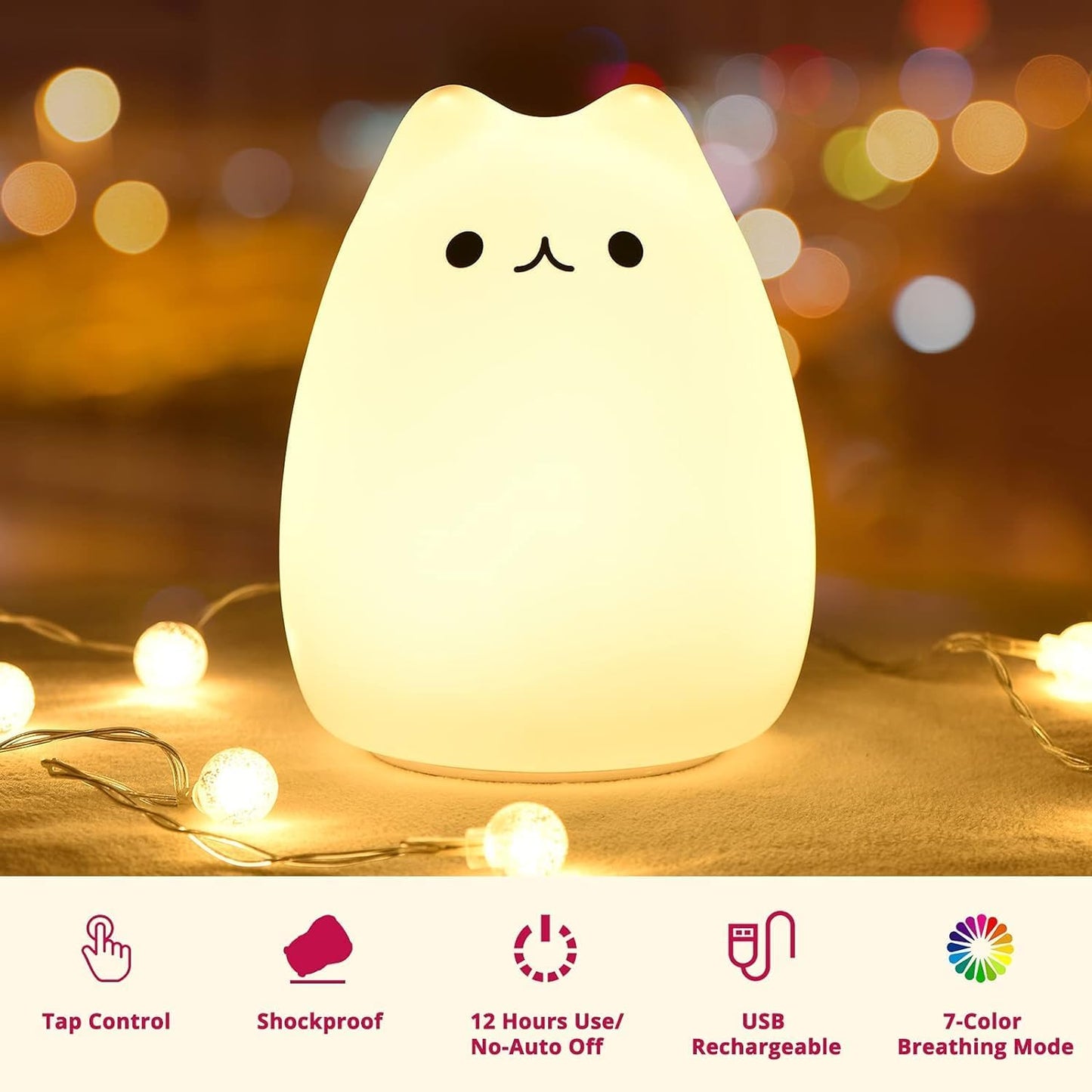 Veriexpress  Cute Kitty Night Light LED Lamp Warm White 7-Color Modes