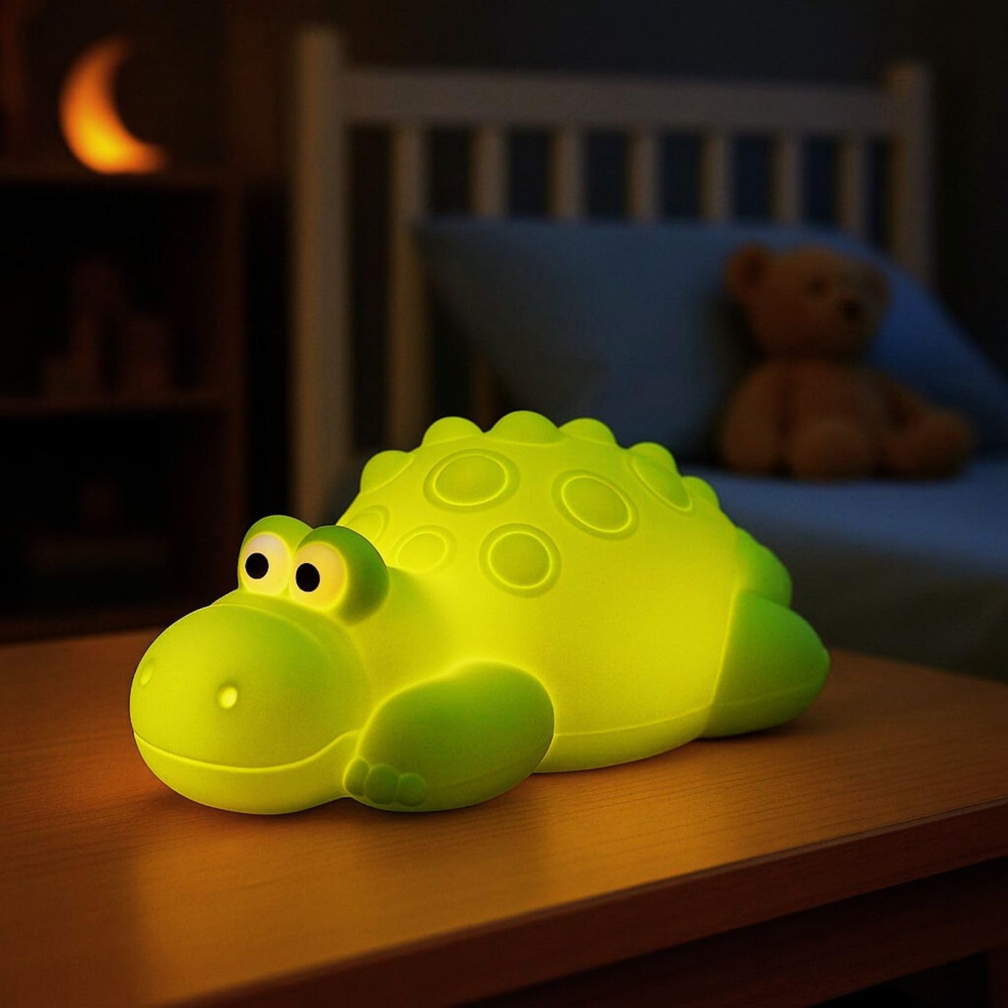 Veriexpress Crocodile Silicone Night Light for Kids – 7 Color Changing LED, Dimmable Touch Sensor, Rechargeable Bedside Lamp with Timer, Cute Light for Baby Boys & Girls