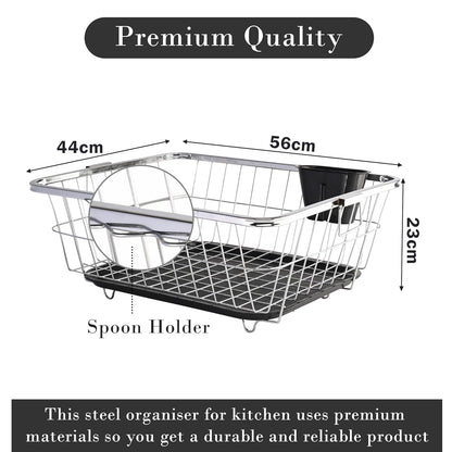 Veriexpress Industries Stainless Steel Dish Rack for Kitchen | Vessels Organizer Stands with Handle | Spoon Holder & Draining Tray Included | 17x22 Inch