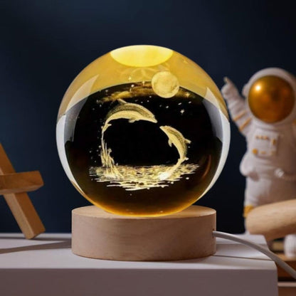 Verixpress 3D Crystal Ball Night Light Lamp with Dolphin Design Night LED Lamp with Wooden Base for Kids Room, Bedroom Home Decor, Office, Birthday Gift...