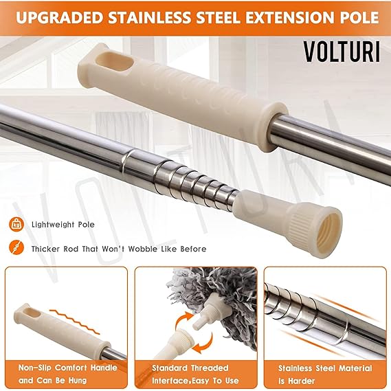 Verixpress Microfiber Feather Duster Bendable & Extendable Fan Cleaning Duster with 100 inches Expandable Pole Handle Washable Duster for High Ceiling Fans,Window Blinds, Furniture (Standard)