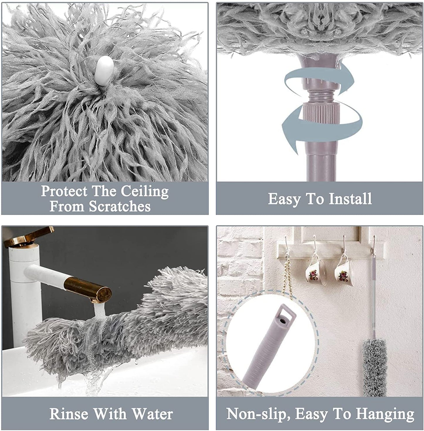 Verixpress Microfiber Feather Duster Bendable & Extendable Fan Cleaning Duster with 100 inches Expandable Pole Handle Washable Duster for High Ceiling Fans,Window Blinds, Furniture (Standard)