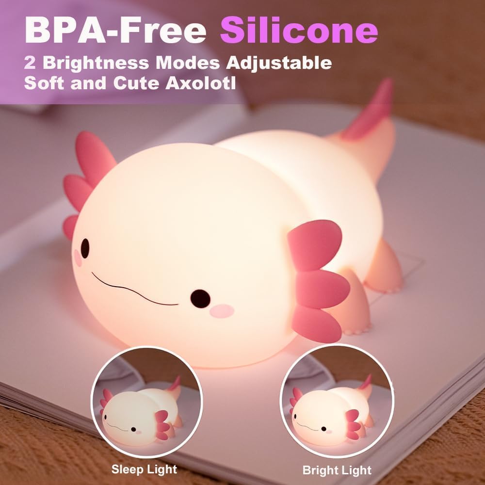 Veriexpress Silicon Axolotl Fish Touch Silicon Night Light, Birthday Gift for Girls and Boys, Axolotl Night Lamp for Kids Cute Squishy Silicone Adorable Lightning Christmas Gifts, Bedside Light for Kids