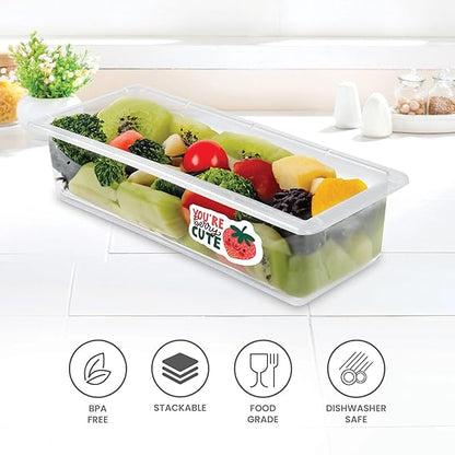 Verixpress Fridge Storage Containers (Pack of 6), Fridge Organiser Storage Boxes with Removable Drain Plate, Lids, Stackable Organizer, Fridge Storage Box Keep Fruits, Vegetables Fresher