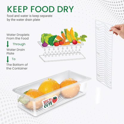 Verixpress Fridge Storage Containers (Pack of 6), Fridge Organiser Storage Boxes with Removable Drain Plate, Lids, Stackable Organizer, Fridge Storage Box Keep Fruits, Vegetables Fresher