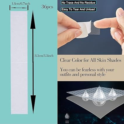 108 Strips Double Sided Tape for Fashion, Clothing and Body | All Day Strength Invisible Dress Tape for women | Gentle to stick on Skin and clothes | Transparent (108 strips)