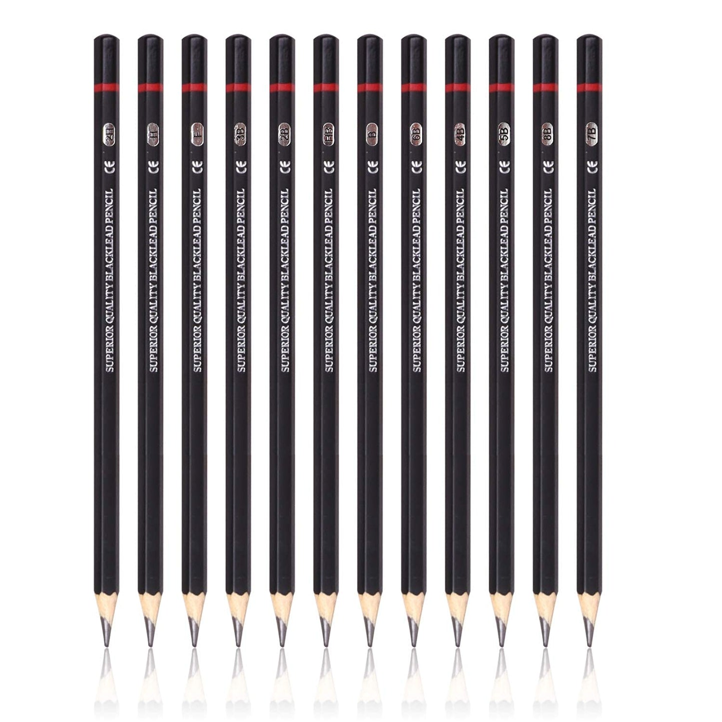 Qatalitic 12 Pcs Artist Sketch Pencils, Graphite Pencil Set, with Metal Case for Sketching, Drawing, and Shading (2H, H, F, HB, B, 2B, 3B, 4B, 5B, 6B, 7B, 8B)