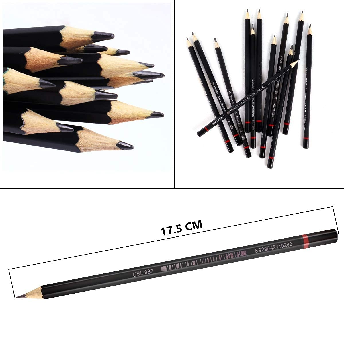 Qatalitic 12 Pcs Artist Sketch Pencils, Graphite Pencil Set, with Metal Case for Sketching, Drawing, and Shading (2H, H, F, HB, B, 2B, 3B, 4B, 5B, 6B, 7B, 8B)