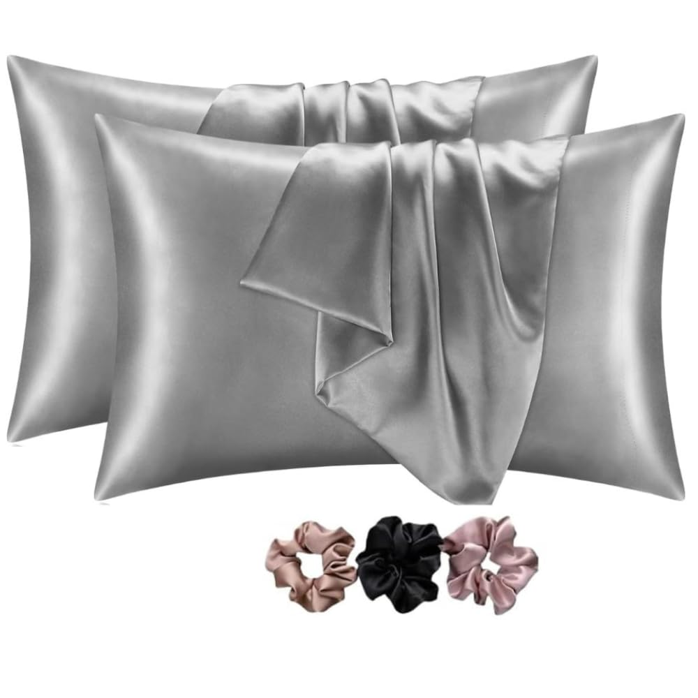 Verixpress Satin Silk Pillow Covers Pack of 2 for Hair and Skin-with Satin Scrunchies for Women Stylish|Satin Pillow coer for Hair and Skin for Women 3-Piece|Silk Pillow case