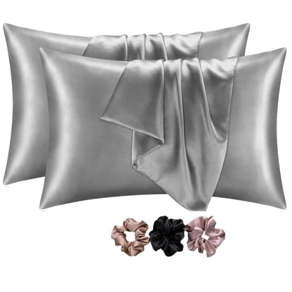 Verixpress Satin Silk Pillow Covers Pack of 2 for Hair and Skin-with Satin Scrunchies for Women Stylish|Satin Pillow coer for Hair and Skin for Women 3-Piece|Silk Pillow case