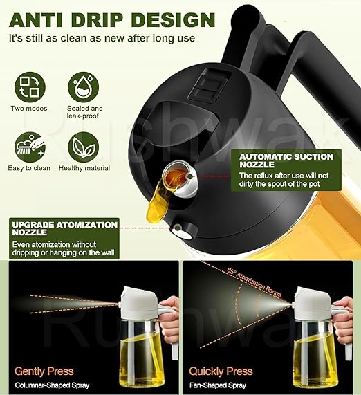Verixpress Oil Spray Bottle for Cooking,Premium Glass 2 in 1 Oil Dispenser for Kitchen,Food Grade Oil Sprayer Containers with Nozzle,Oil Bottle for Air Fryer,Roasting and Frying