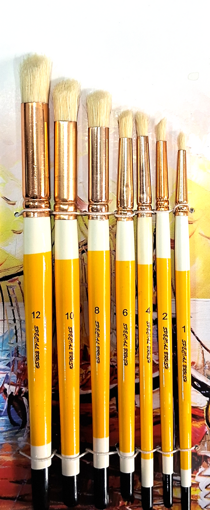Qatalitic 7 Pcs Wooden Handle Deerfoot Paint Brush, Set of 7 Brush Size (1,2,4,6,8,10,12), for Canvas, Watercolour, Acrylic and Oil Painting