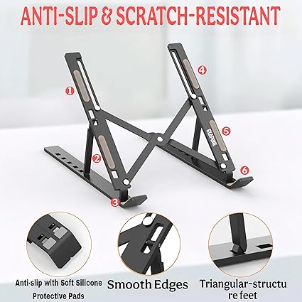 Verixpress Premium Metal Laptop Stand Foldable, Aluminum Stand Portable Any Laptop Stand Adjustable Height/OverHeating Protection Laptops/MacBooks/Table and Many More