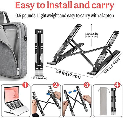Verixpress Premium Metal Laptop Stand Foldable, Aluminum Stand Portable Any Laptop Stand Adjustable Height/OverHeating Protection Laptops/MacBooks/Table and Many More