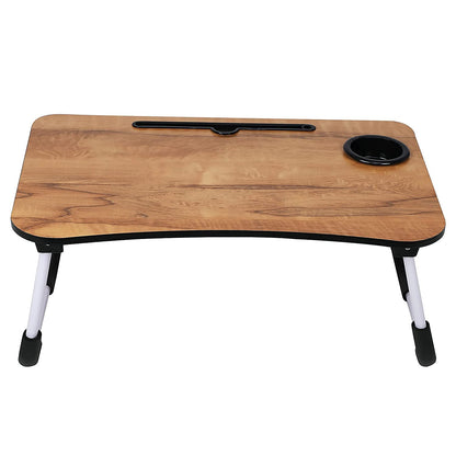 Qatalitic Wooden Foldable Laptop Table, Multi-Purpose Laptop Desk for Study and Reading, Non-Slip Legs Reading Table Tray & Lapdesk with Cup Holder for Bed Sofa Couch Floor - (Brown)