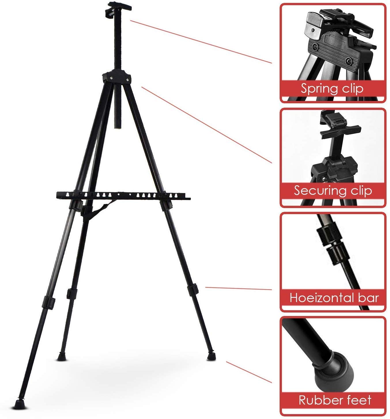 Qatalitic Portable Lightweight Tripod Easel for Professional Artist's, Metal Display Easel Stand with Adjustable Height with Nylon Carry Case for Painting, Display and Advertisement Purposes