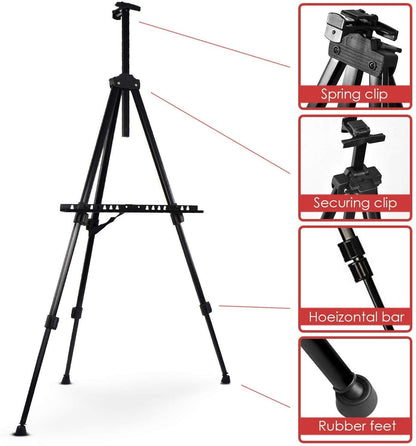 Qatalitic Portable Lightweight Tripod Easel for Professional Artist's, Metal Display Easel Stand with Adjustable Height with Nylon Carry Case for Painting, Display and Advertisement Purposes