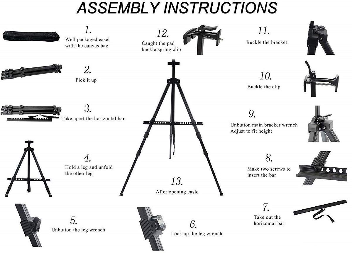 Qatalitic Portable Lightweight Tripod Easel for Professional Artist's, Metal Display Easel Stand with Adjustable Height with Nylon Carry Case for Painting, Display and Advertisement Purposes