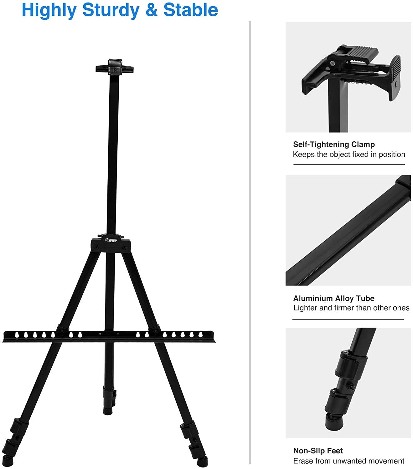 Qatalitic Portable Lightweight Tripod Easel for Professional Artist's, Metal Display Easel Stand with Adjustable Height with Nylon Carry Case for Painting, Display and Advertisement Purposes