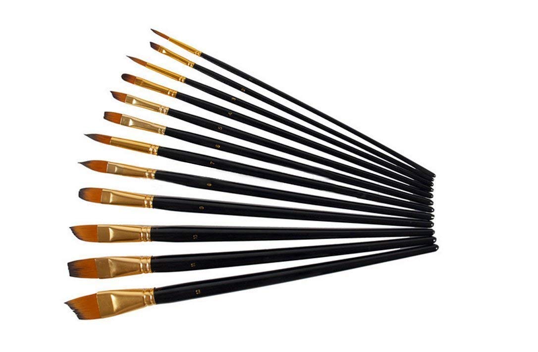 Qatalitic Set of 12 Professional & Exclusive Fine Art Long Handled Premium Paint Brush Set & Zippered Carry Bag with Pop Up Stands for Oil Acrylic Watercolor Painting