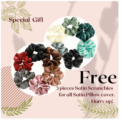 Verixpress Satin Silk Pillow Covers Pack of 2 for Hair and Skin-with Satin Scrunchies for Women Stylish|Satin Pillow Cover for Hair and Skin
