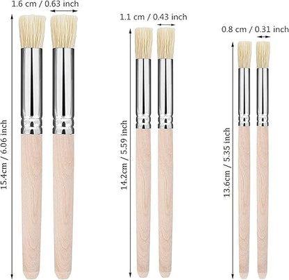 veriexpress Wooden Stencil Brushes Set of 6 Pcs, Bristle Brushes Wood Paint Template Brush, Perfect for Acrylic Painting, Oil Painting, Watercolor Painting, Stencil Project, Card Making & DIY Art Crafts